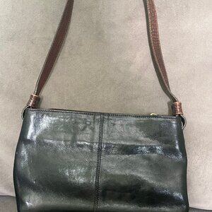 Vintage Brahmin Black Leather  Bucket Bag with Croc Shoulder Strap
